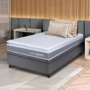 Conjunto Box Baú Cinza Durban Cinza Espuma D28 Solteiro 88x188x64 - King House