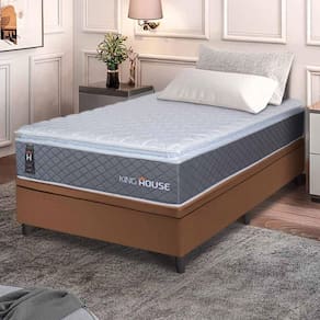 Conjunto Box Baú Marrom Argel Cinza Espuma D33 Solteiro 96x203x74 - King House