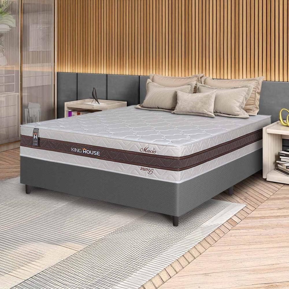 Conjunto Box Cinza Mali Bege Molas Ensacadas Casal 138x188x70 - King House