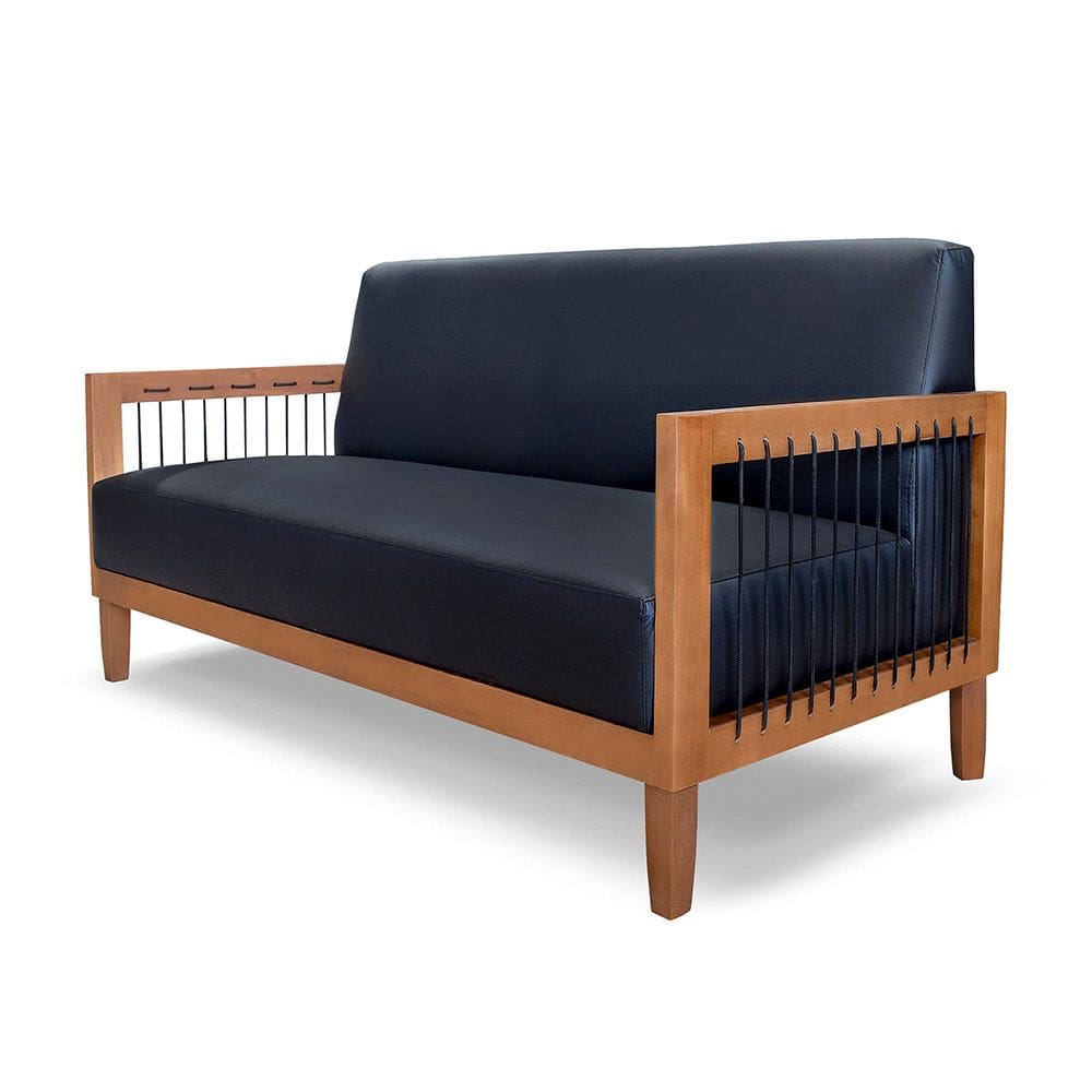 Sofá Namoradeira 2 Lugares Base de Madeira Daia Corino Preto - Loja Sheep