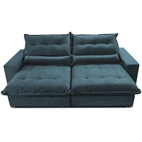 Sofa Retrátil E Reclinável 2,52m Com Molas Ensacadas Cama Inbox Soft Tecido Velusoft Petróleo