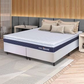 Conjunto Box Branco Durban Azul Espuma D28 Queen 158x198x57 - King House