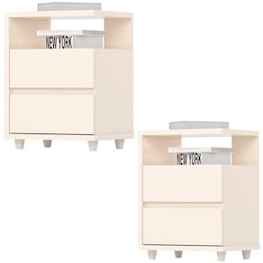 Kit 2 Mesas De Cabeceira 2 Gavetas 48 Cm Campeche Henn Off White