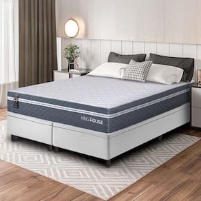 Conjunto Box Baú Branco Cairo Cinza Molas Ensacadas Queen 158x198x71 - King House