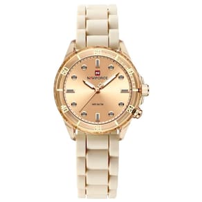Relógio De Quartzo Feminino Design Casual Pulseira De Silicone 5atm à Prova D´agua Bege