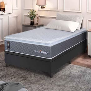 Conjunto Box Baú Preto Argel Cinza Espuma D33 Solteiro 96x203x74 - King House