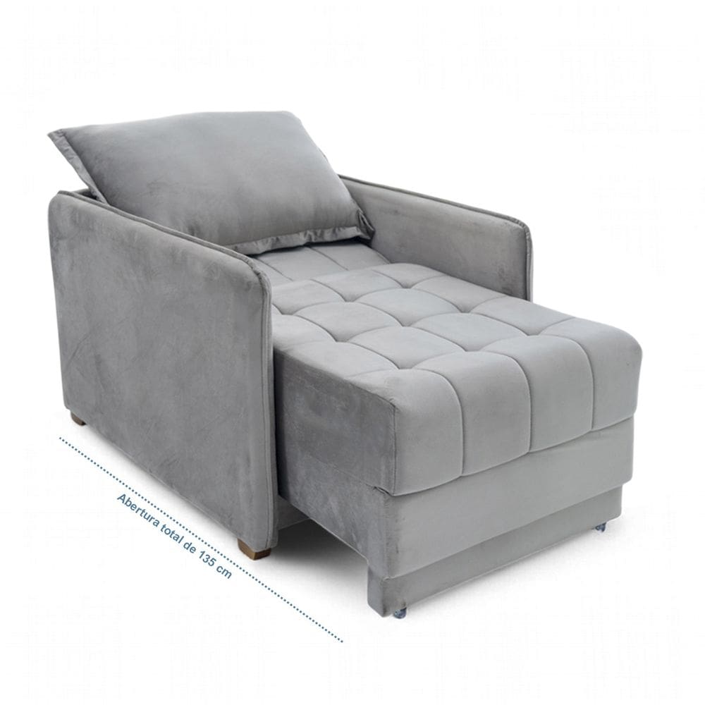 Poltrona Cama Reclinável Retrátil Viena Veludo Cinza - Loja Sheep