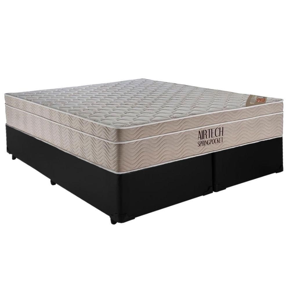 Cama Box Casal Sintético Bipartido + Colchão Ortobom Airtech Molas Ensacadas 138x188x65 Preto