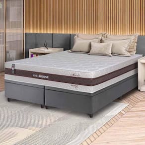 Conjunto Box Baú Cinza Mali Bege Molas Ensacadas King 193x203x77 - King House