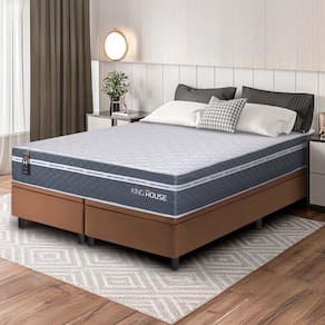 Conjunto Box Baú Marrom Cairo Cinza Molas Ensacadas Queen 158x198x71 - King House