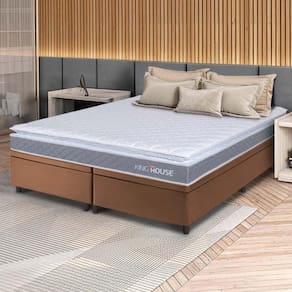 Conjunto Box Baú Marrom Durban Cinza Espuma D28 Queen 158x198x64 - King House