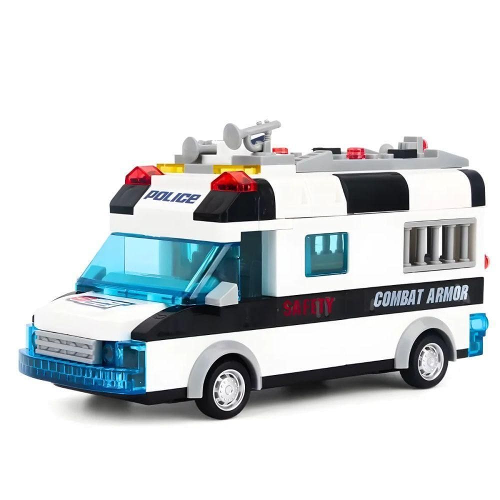 Carro Policia 77 Peças Lego Brinquedo Com Luz E Som - Branco