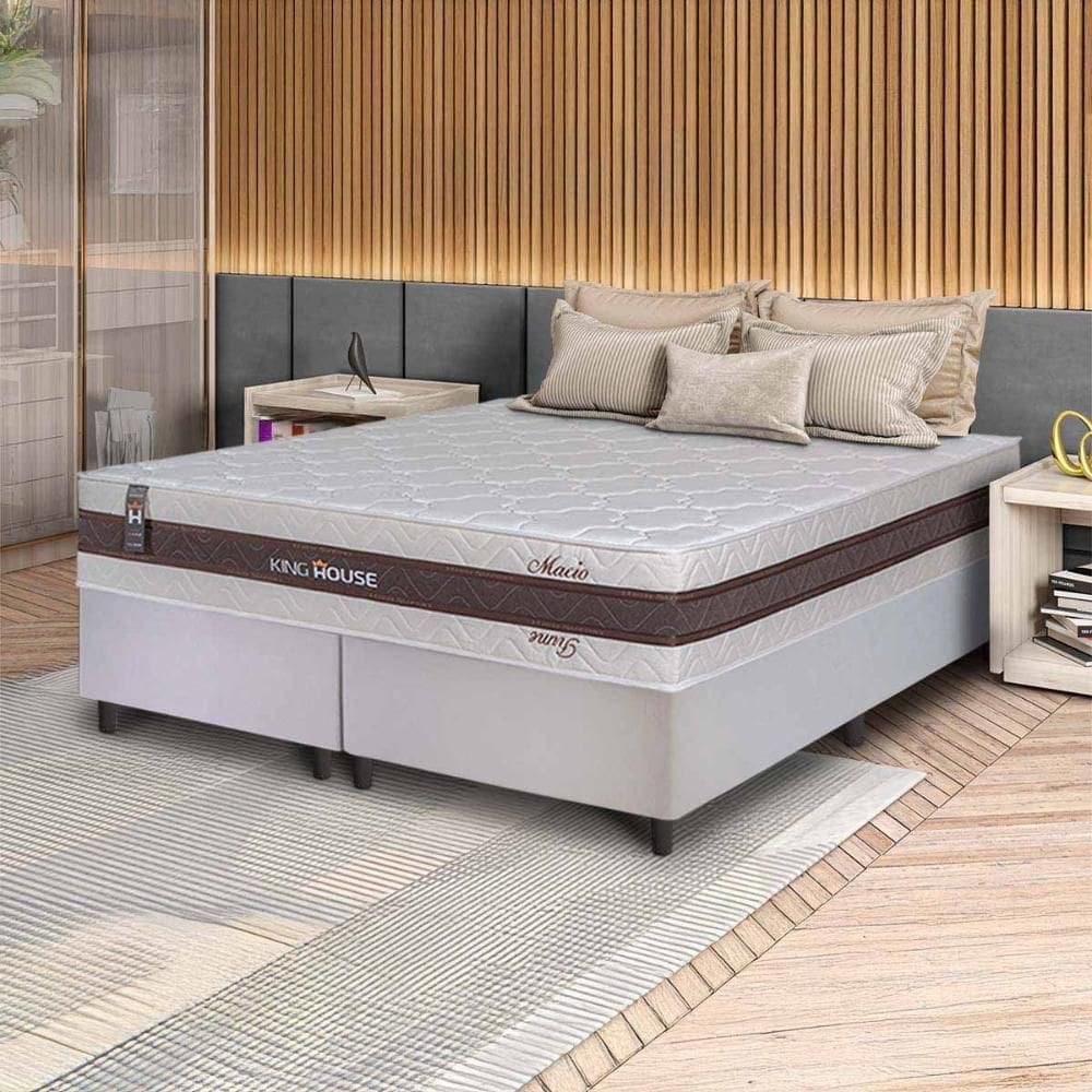 Conjunto Box Branco Mali Bege Molas Ensacadas King 193x203x70 - King House