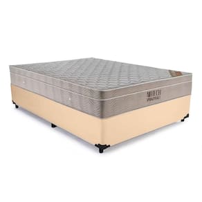 Cama Box Casal Sintético + Colchão Ortobom Airtech Molas Ensacadas 138x188x65 Cor:bege