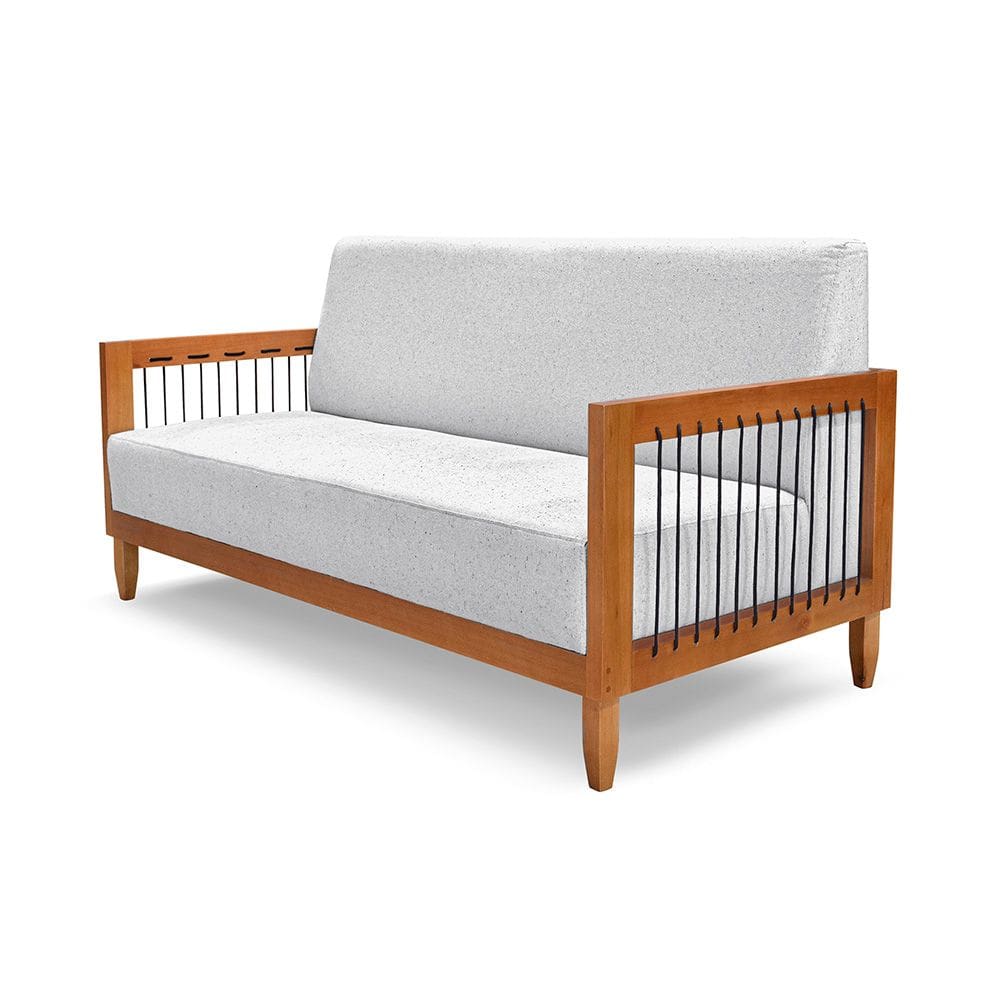 Sofá Namoradeira 2 Lugares Base de Madeira Daia Linho Rústico Grigio - Loja Sheep