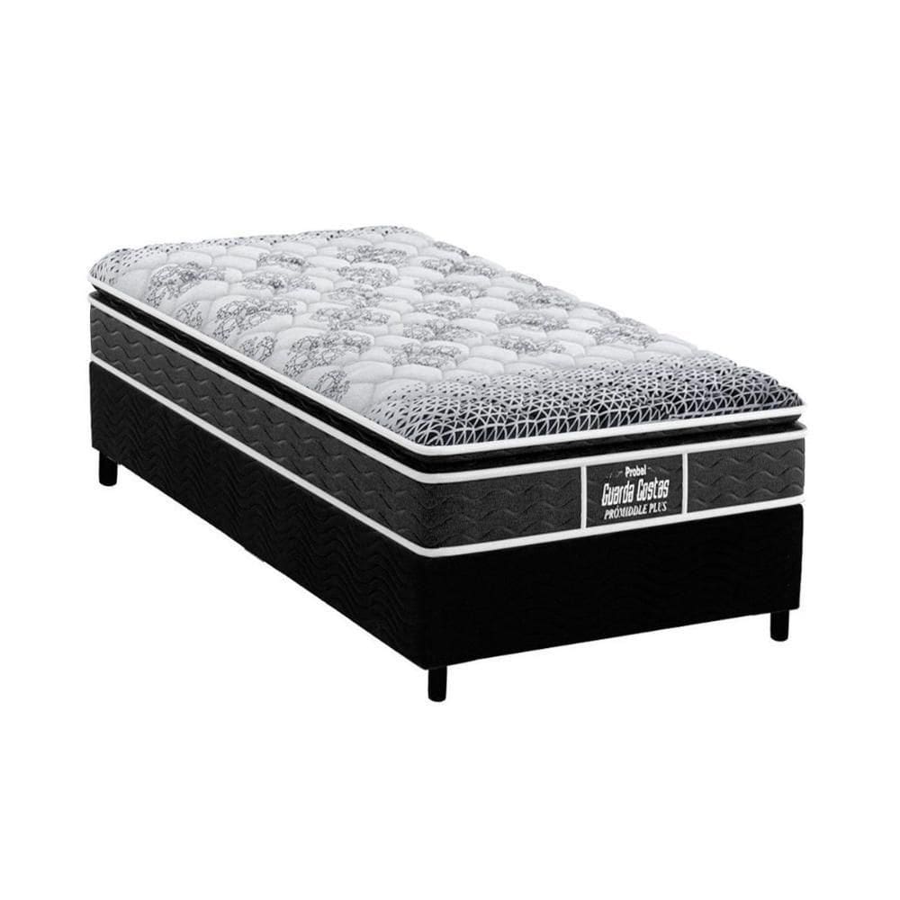 Cama Box Solteiro: Colchão Anatômico Probel D28/Ep Guarda Costas Prómiddle Plus + Base Black(88X188)