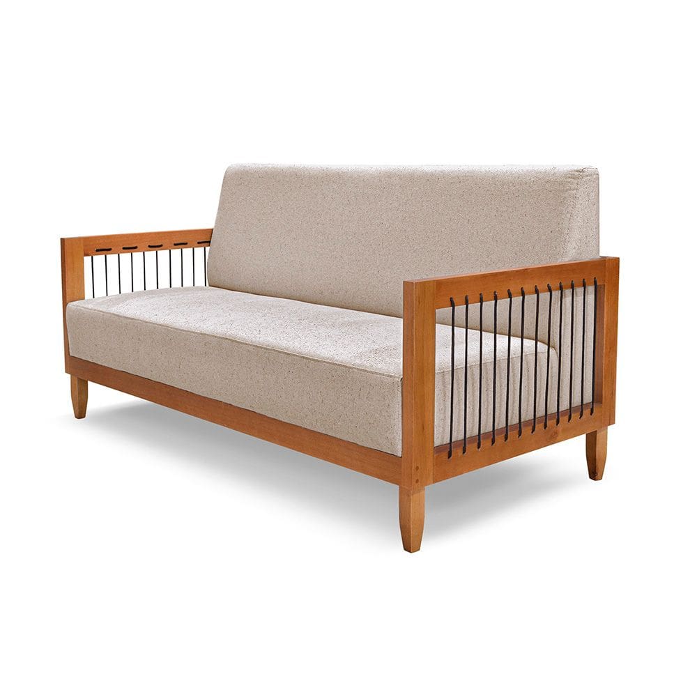 Sofá Namoradeira 2 Lugares Base de Madeira Daia Linho Rústico Areia - Loja Sheep