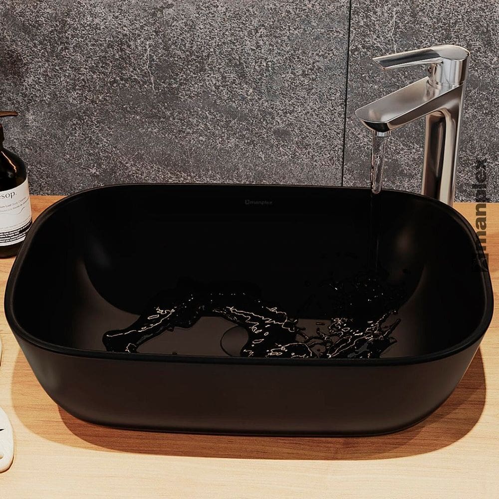 Cuba de Apoio para Banheiro/lavabo Cerâmica Quadrada 46 Cm Preto Fosco