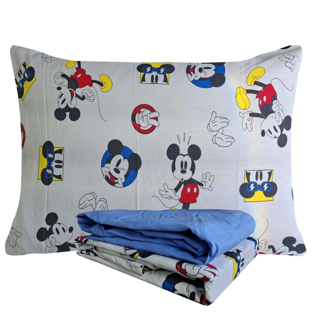Jogo de Lençol Infantil Mickey Mouse 150 Fios Solteiro 100% Algodão 3 Peças Lepper