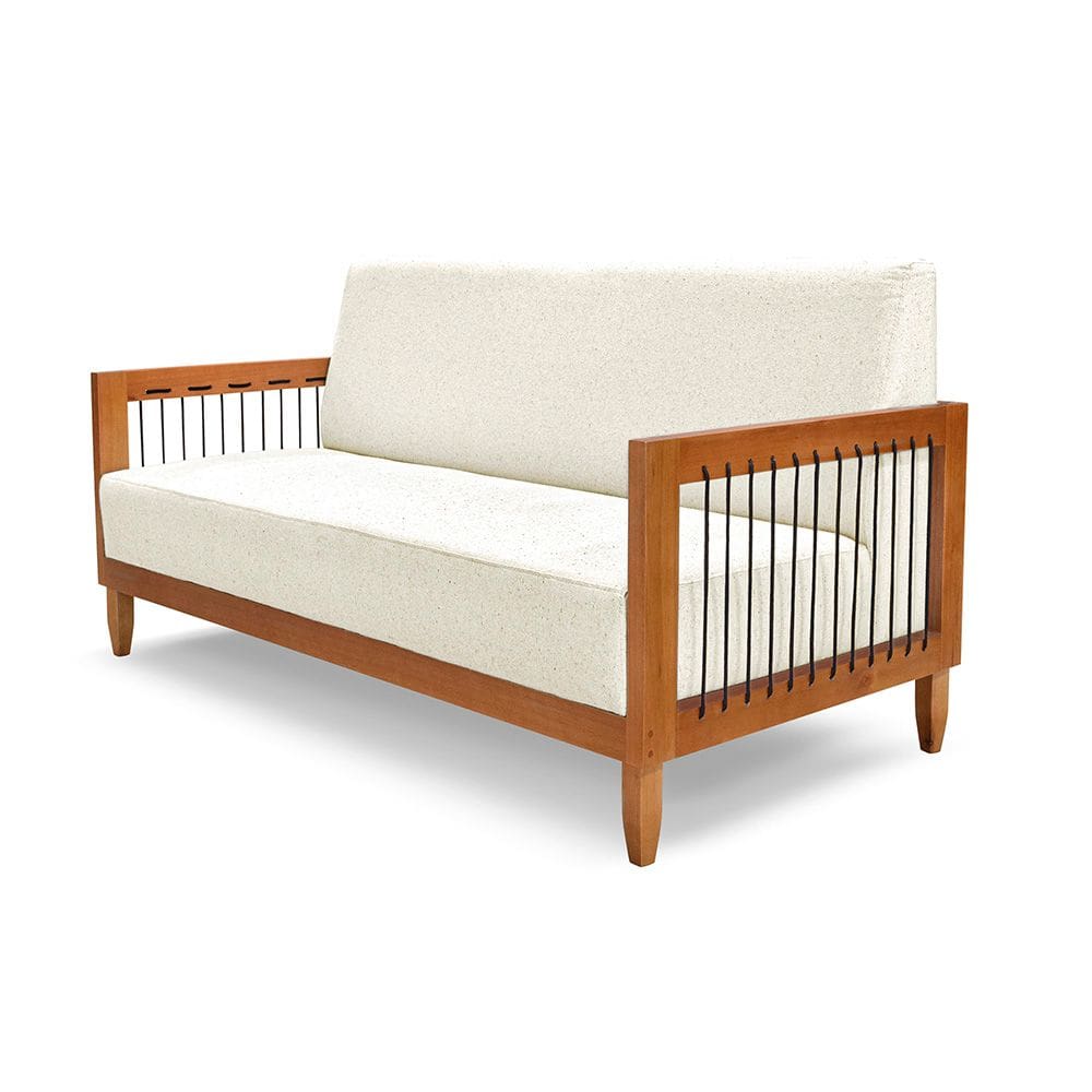 Sofá Namoradeira 2 Lugares Base de Madeira Daia Linho Rústico Natural - Loja Sheep