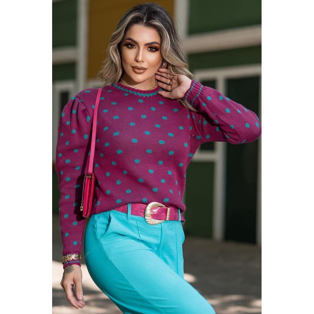 Blusa Tricot Bolas Manga Longa
