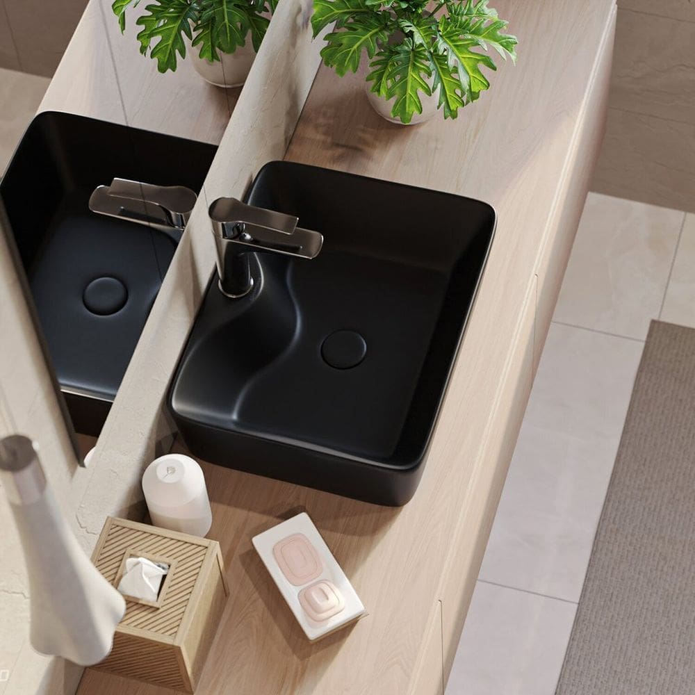 Cuba de Apoio para Banheiro/lavabo Cerâmica Quadrada 48 Cm Preto Fosco