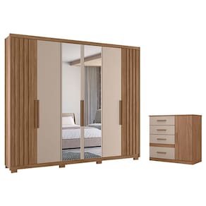 Guarda Roupa Casal Araguaia e Cômoda Vênus Carvalho Fendi com Espelho - Moval