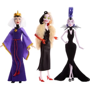 Bonecas de moda Mattel Disney Villains Evil Queen, Cruella de Vil e Yzma