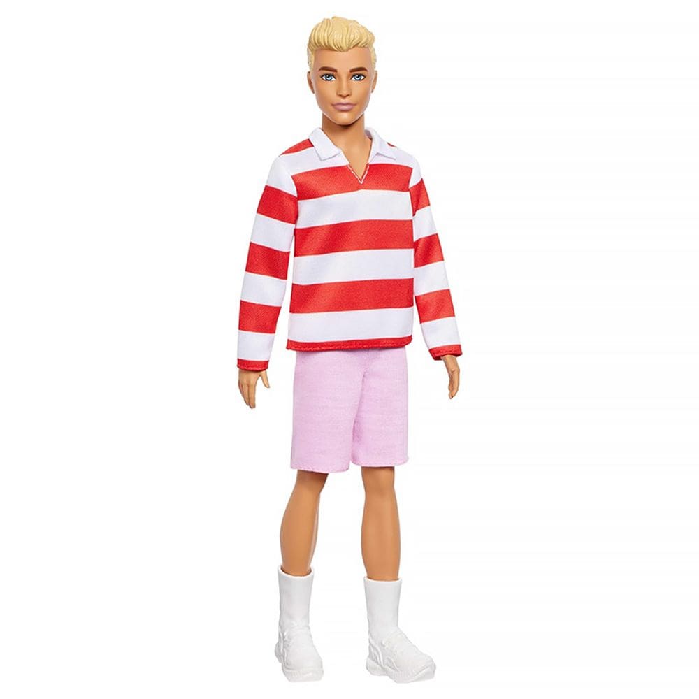 Boneco Ken Fashionista Loiro com Camisa Listrada e Bermuda Rosa 241 DWK44 HYV01 - Mattel