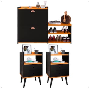 Kit Quarto 2 Mesas Cabeceira Nicho Gavetas Organizadora Retrô Sapateira Vertical Banco Lateral 21 Pares Calçados - Lojas RPM