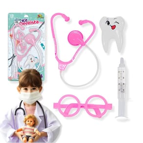 Kit Dentista Girls Com 4 Peças Brinquedo Estetoscópio, óculos, dente e seringa Infantil Art Brink - PANAMI