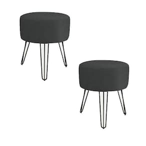 Kit 2 Puff Puf Decorativo Suede Preto Pés De Ferro Preto