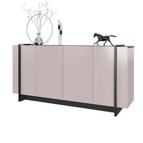 Aparador Buffet 4 Portas Oliwia 160cm Sala Jantar Pé Preto Fosco C04 - D`Rossi