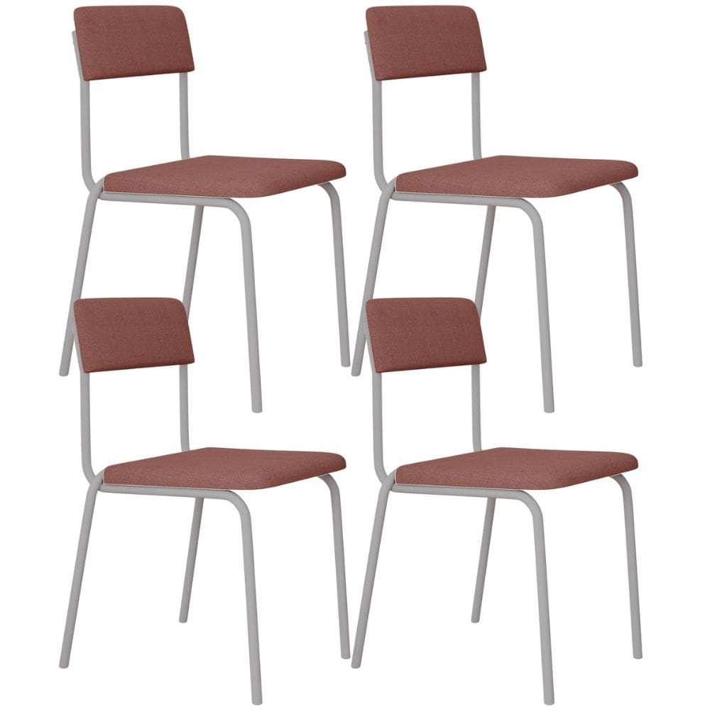 Kit 04 Cadeiras Estofada Para Sala de Jantar Sense Branco C01 Linho Rosê - Lyam Decor