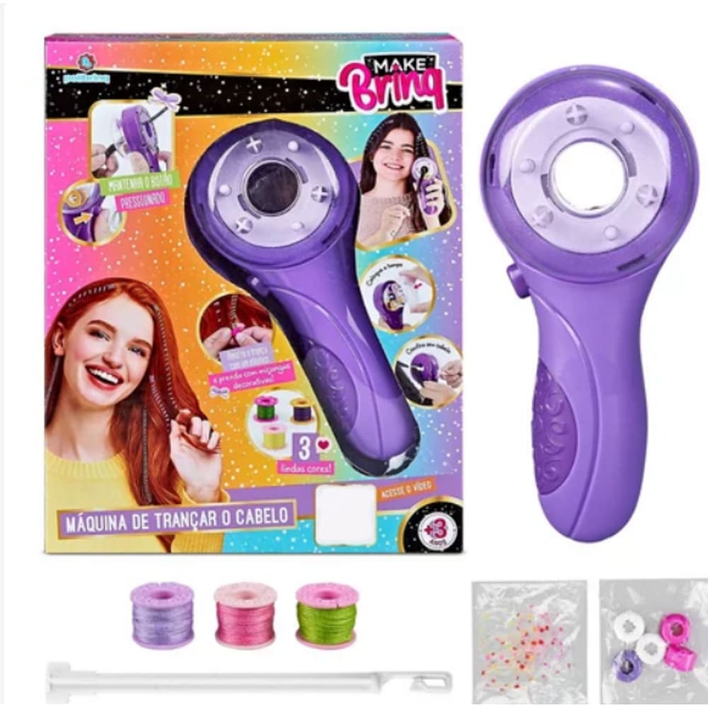 Maquina Infantil de Trançar Cabelo Tererê Colorido Elástico Miçangas Automático Polibrinq