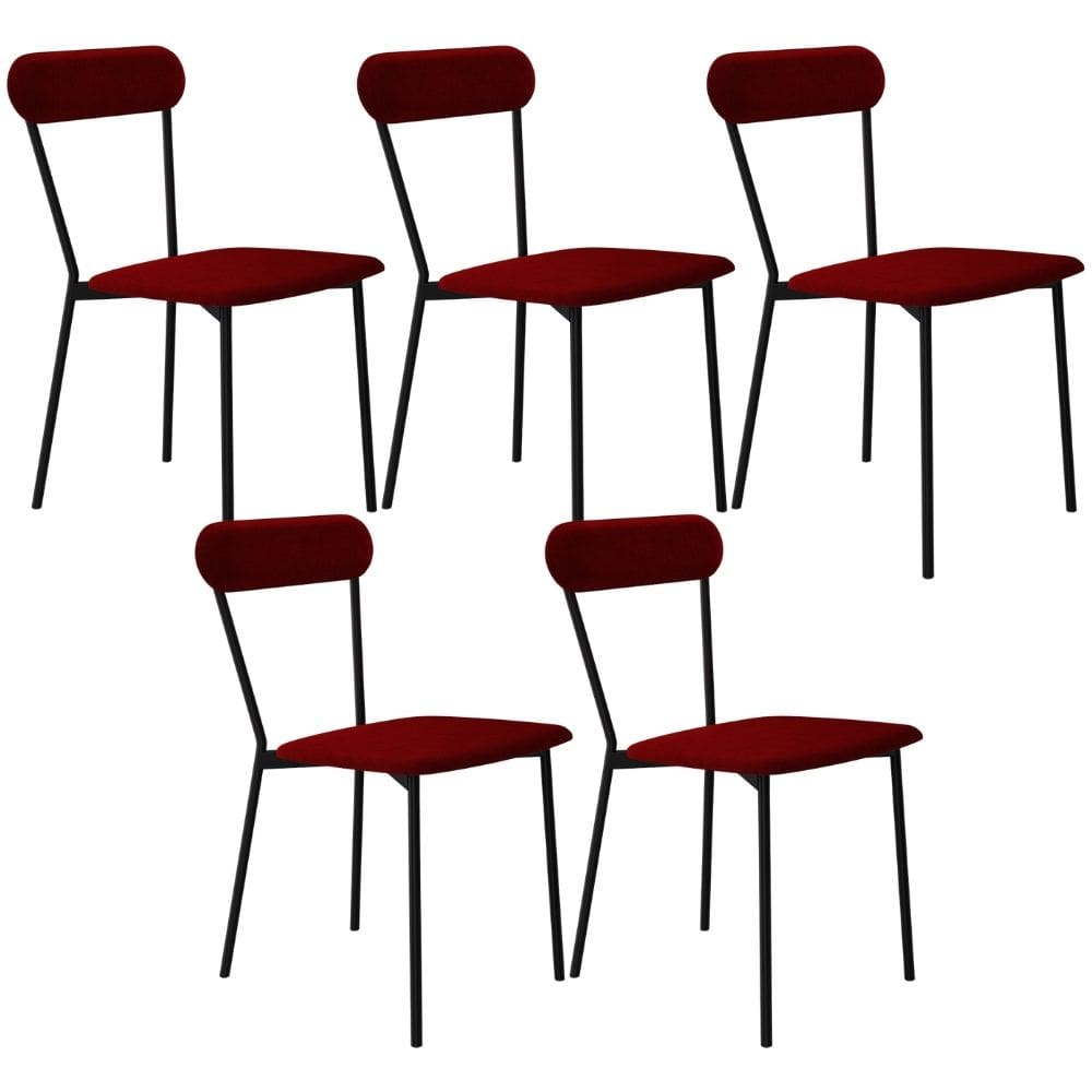 Kit 05 Cadeiras Estofada Para Sala de Jantar Liora Preto C01 Veludo Vermelho Vinho - Lyam Decor