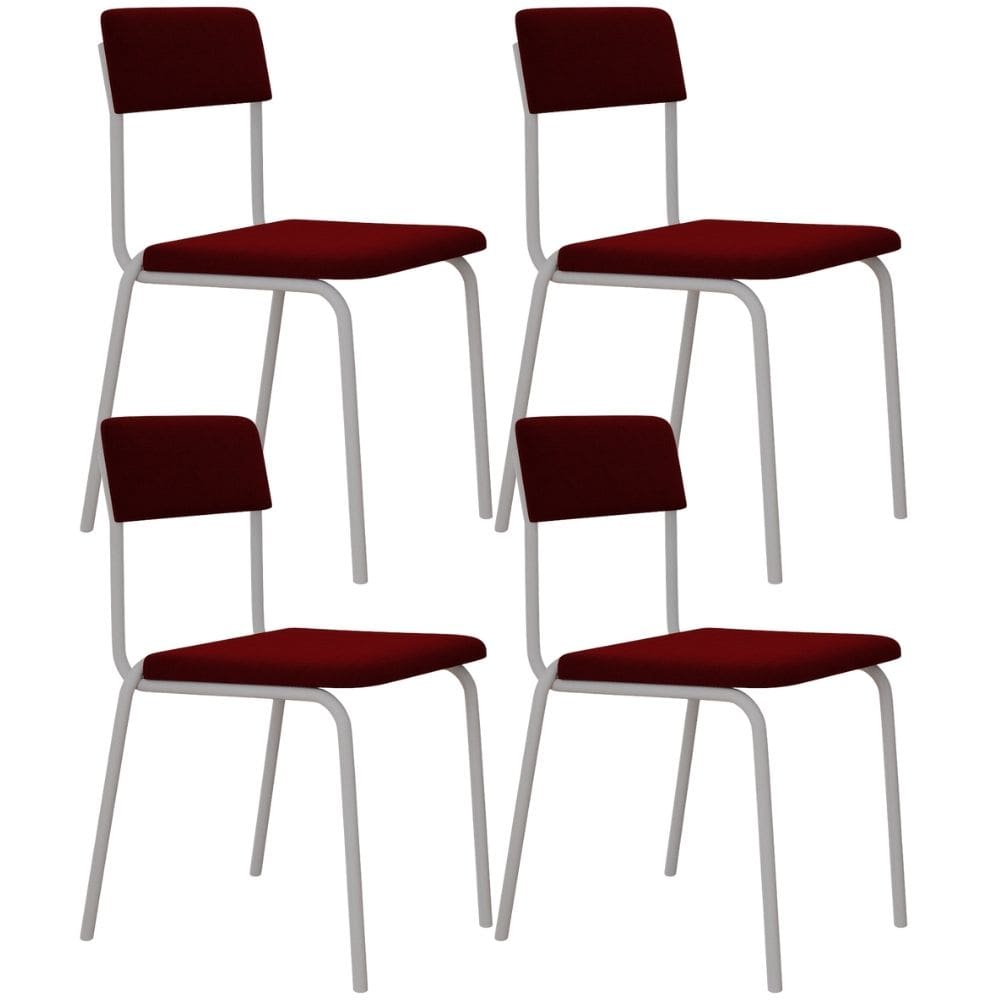 Kit 04 Cadeiras Estofada Para Sala de Jantar Sense Branco C01 Veludo Vermelho Vinho - Lyam Decor