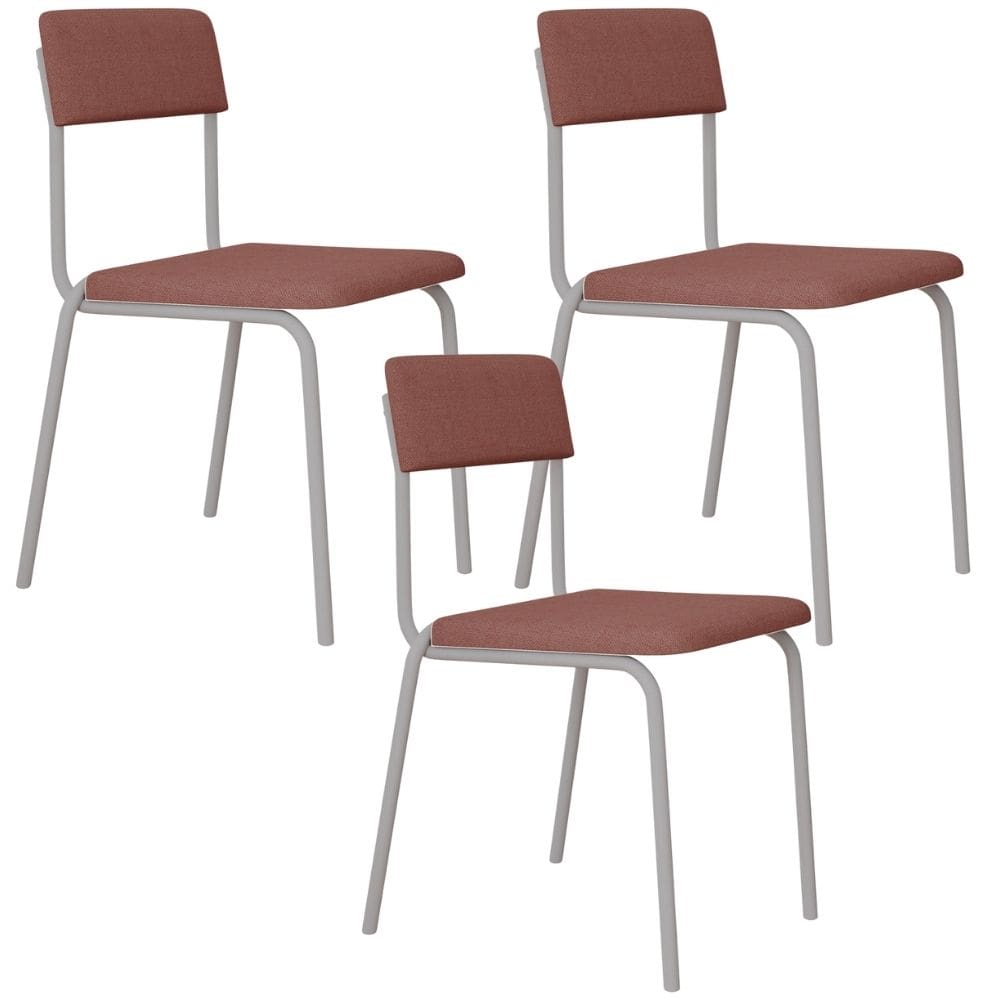 Kit 03 Cadeiras Estofada Para Sala de Jantar Sense Branco C01 Linho Rosê - Lyam Decor