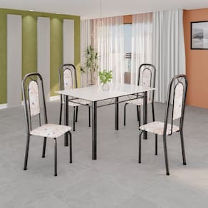 Conjunto Sala de Jantar com 4 Cadeiras Lara Bege / Prata