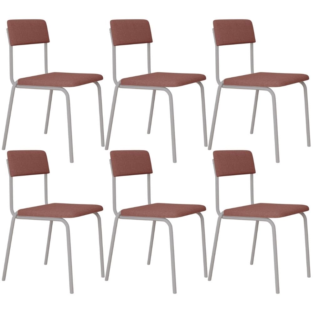 Kit 06 Cadeiras Estofada Para Sala de Jantar Sense Branco C01 Linho Rosê - Lyam Decor
