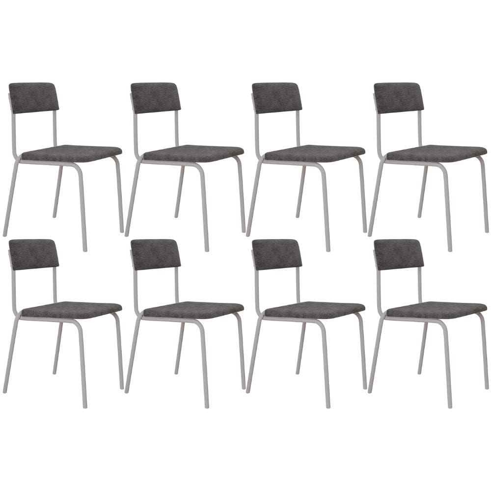 Kit 08 Cadeiras Estofada Para Sala de Jantar Sense Branco C01 Linho Prata - Lyam Decor