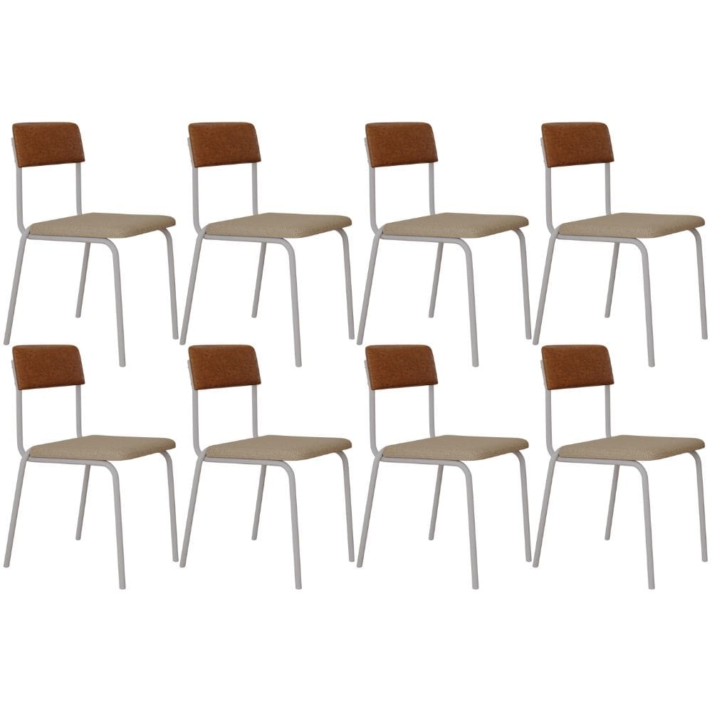 Kit 08 Cadeiras Estofada Para Sala de Jantar Sense Branco C01 Linho Areia Courino Caramelo - Lyam Decor