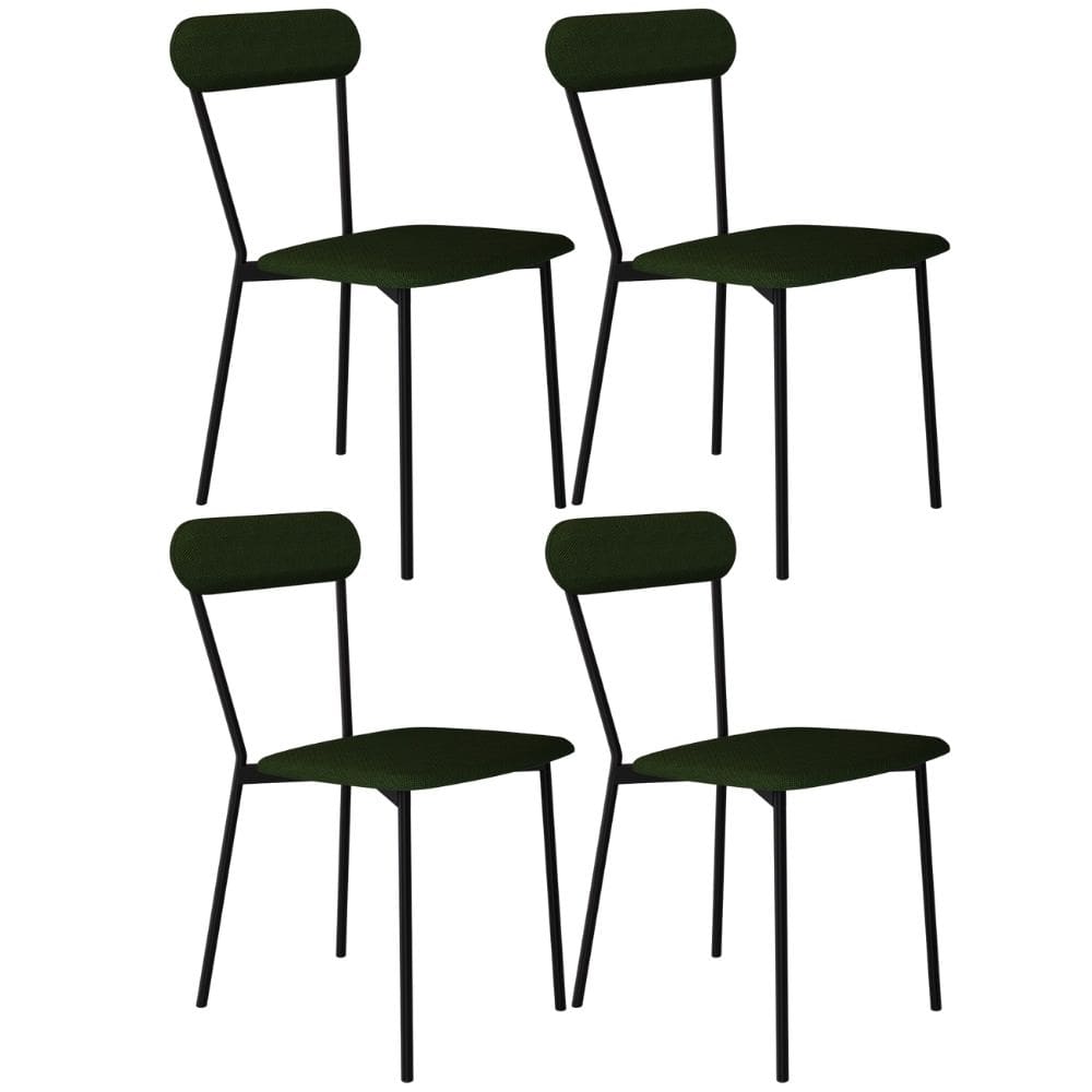 Kit 04 Cadeiras Estofada Para Sala de Jantar Liora Preto C01 Linho Verde Musgo - Lyam Decor