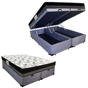 Cama Box Baú Casal Suede Bipartido + Colchão Ortobom Iso Dupla Face 138x188x60 Cinza