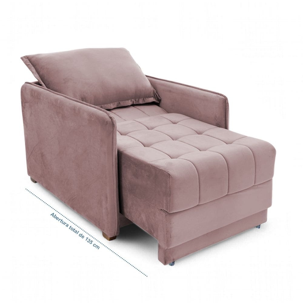 Poltrona Cama Reclinável Retrátil Viena Veludo Rose - Loja Sheep