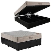 Cama Box Baú King Sintético Bipartido + Colchão Ortobom Airtech Molas Ensacadas 193x203x65 Preto