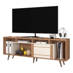 Rack Até 75" Com 1 Porta E Pés Retrô Multimóveis Cr45224 Canelato Rústico/ Off White
