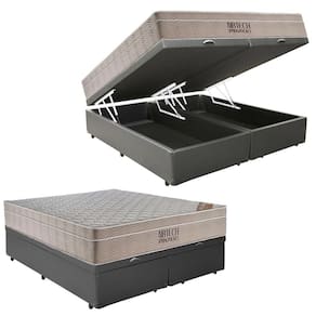Cama Box Baú Casal Sintético Bipartido + Colchão Ortobom Airtech Molas Ensacadas 138x188x65 Cinza