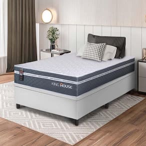 Conjunto Box Baú Branco Cairo Cinza Molas Ensacadas Solteiro 96x203x71 - King House
