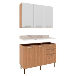 Balcao Tampo Armario Aereo 120 Cm Cz31 Tecno Mobili Freijo Branco Marmore Branco